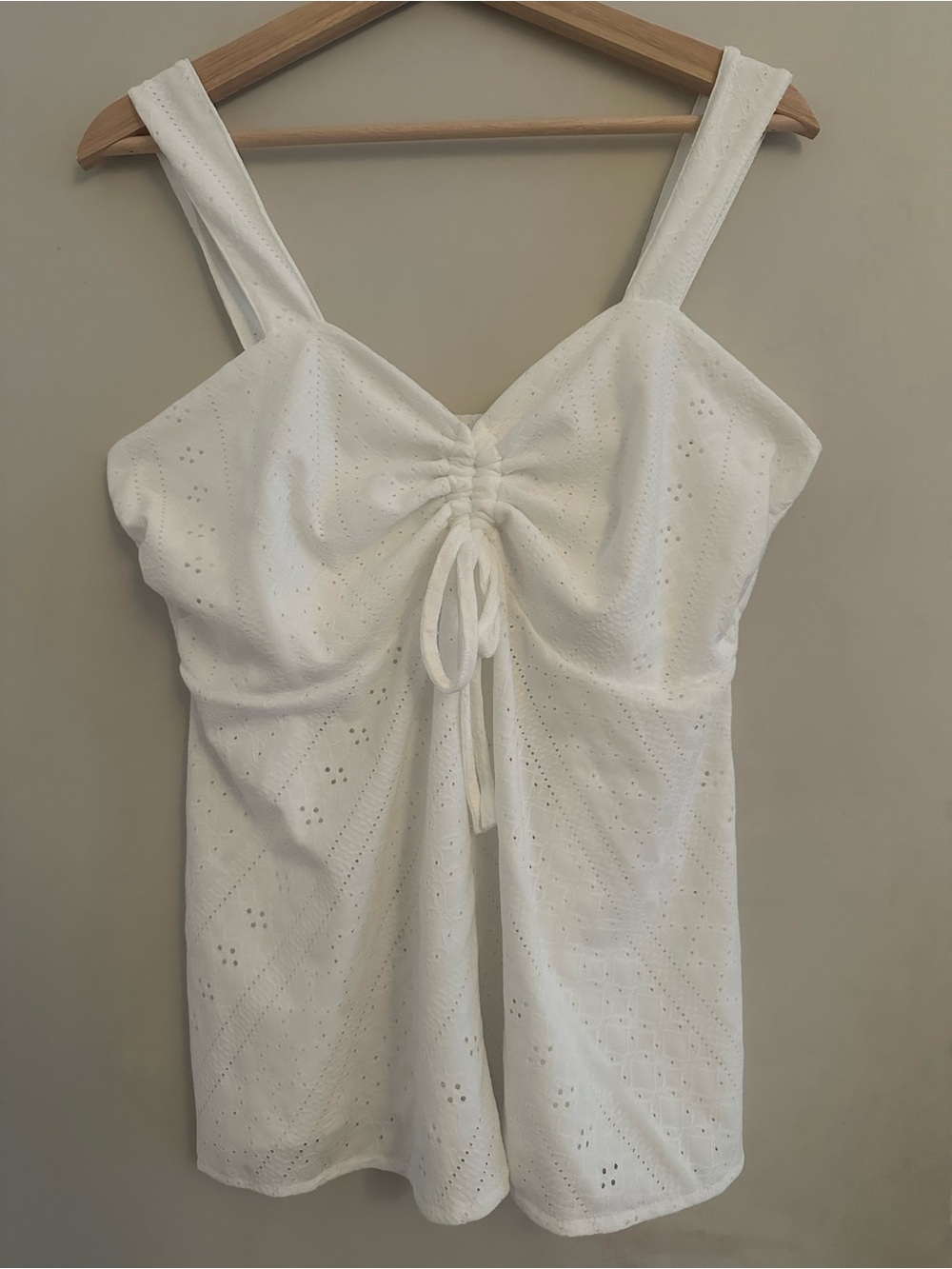 White Eyelet Ruched Tie-Front Camisole